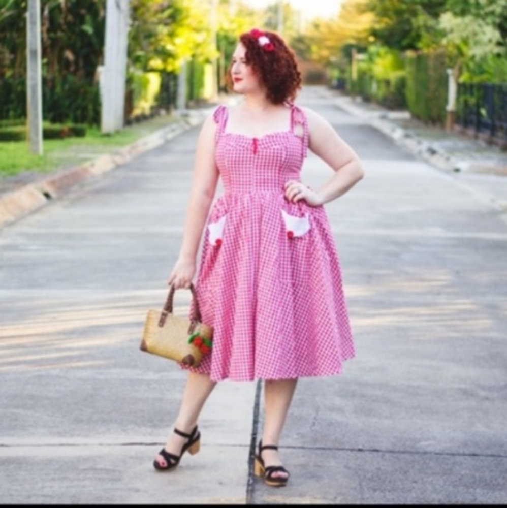 Gingham linen pin-up dress XL